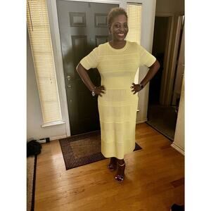 JASON WU COLLECTIVE Yellow Knit Crochet Crewneck Form Fitting Dress Size XS